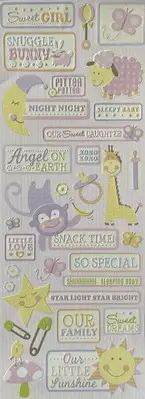 ANIMAL TALES BABY GIRL Embossed Sticker(31pc)4.5”x12”K&Company•Memories•Children