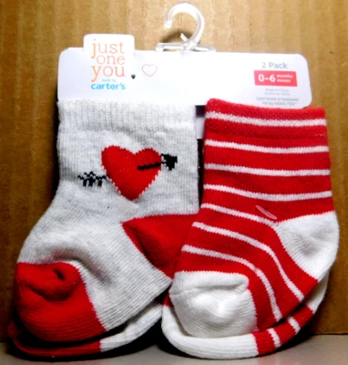 Carter's~Just One You 2 Pack 0-6 Months Infant Red & White Socks