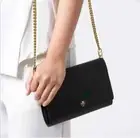 Tory Burch Emerson Smooth Black Leather Chain Wallet Crossbody NWT, $348 Receipt