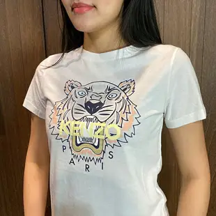 美國百分百【全新真品】KENZO 高田賢三 圓領T恤 T-shirt 短袖 logo 女 老虎頭 白色 BL39