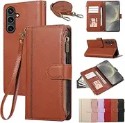 [Asuwish] Mobile Phone Case for Samsung Galaxy S24 5G Case with Strap Film Screen Protector Card Slot Foldable Leather Wallet Stand S 24 24S S24 Case Mobile Phone Cases Protective Tempered Glass Screen