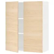 METOD wall cabinet with shelves/2 doors, white/Askersund light ash effect, 80x37x100 cm
