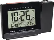 TFA Dostmann, Wireless Digital Alarm Clock with Projection, 60.5016, with Temperature, Snooze, Multilingual Day of The Week, Adjustable Display Lighting, Black, L 141 x B 51 x H 91mm