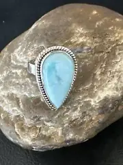 Womens Blue Larimar Navajo Sterling Silver Ring Size 9 17591