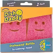 [Scrub Daddy] Dish Wand Sponge Replacement Heads, Soap Dispenser Scrub Brush, Texture Changing Dish Brush with Liquid Dispenser, Brushes with Scraper and Removable Head Sponges, 2 Pack Pink