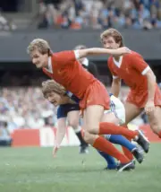 Phil Thompson of Liverpool and Eric Gates of Ipswich Town in acti - Old Photo