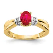 Solid 14k Yellow & Rhodium and Oval Simulated CZ Ruby Ring