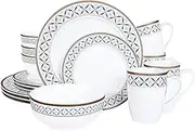 fanquare 16 Piece Dinnerware Set for 4, Kitchen Plates Set, Modern Set of Dishes, Gold Rimmed Bowls and Plates, Geometric Pattern