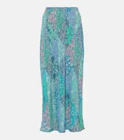 [Rixo] Rixo Ardith patchwork silk midi skirt AU 8 blue