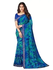 Women's Lace & Printed Chiffon Saree with Blouse