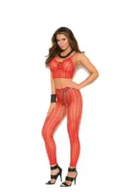 2 PC sexy ELEGANT MOMENTS feather NET cami CROP tank TOP leggings BOTTOMS set