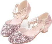 [TOZLU] Little Kids Girls Dress Pumps Glitter Sequins Princess Low Heels Mary Jane Party Dance Shoes Rhinestone Sandals