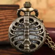 Vintage Unisex Quartz Analog Pocket Watch Hollow Bone Design 80CM Chain Gift