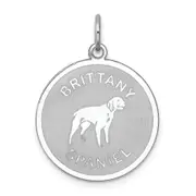 Sterling Silver Rhodium-Plated Brittany Spaniel Disc Charm