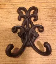 Cast Iron Antique Vintage Rustic Black Double Flower Hook 0170-01556