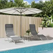 Folding Sun Loungers Outdoor Reclining Lounge Garden Lawn Patio Chairs, Grey Textilene and Powder-Coated Steel for Beach Camping