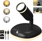 LEASTYLE Wireless Rechargeable Spotlights Indoor for Plants,4000mAh Battery Operated Spotlight with Remote Timer,3000K-6000K Adjustable Dimmable LED Indoor Lighting for Paintings Accent Decor (Black)