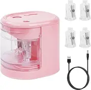 AUAUY Electric Pencil Sharpener for Children, Battery and USB, Two Modes, Double Hole, Electric Universal Sharpener, Sharpener, Electric for All Thick, Thin Pencils, Colouring Pencils, Eyeliner