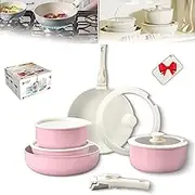 Cookware Set, Pots and Pans Set, Detachable Handle Cookware, 5/11 Piece Nonstick Cookwares Sets with Detachable Handle (Pink,11PCS)