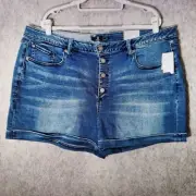 Volcom Denim Shorts Plus 22 Girlfriend Fit High Rise Button Fly Medium Stonewash
