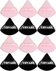 YBVABE 12-Piece Triangle Makeup Puff Set - Soft, Supple, Reusable Face Sponge With Strap for Loose Mineral Powder, Body Cosmetic Foundation - Makeup Tool (6 Black & 6 Pink)