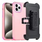For iPhone 15 Pro Max Belt Clip Phone Case TPU+PC Kickstand Shockproof Cover+Rose