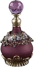 Vintage Perfume Bottle Mini Cologne Dispenser, 23ml Purple Diamond Cut/Antique Butterfly Metal Empty Glass Dropper Women Girl Gift(Purple)