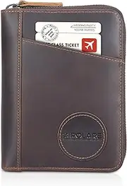 [POLARE ORIGINAL] Polare Full Grain Leather Dual Passport Wallet and RFID Blocking Bifold Passport Cover Travel Document Organizer Holder 2 Passports, Dark Brown, Retro