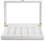 Oirlv Premium Blue Leather 24 Grid Jewelry Tray with Transparent Lid Earrings Rings Organizer Box Stackable Jewelry Box Drawer Inserts Women Gift