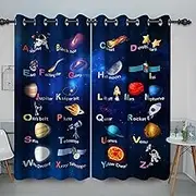 Baocicco Kids ABC Alphabet Blackout Curtains Outer Space Words Funny Education Learning Decor Grommets Drapes Cute Cartoon Cosmic Knowledge Lively Teaching Curtains for Bedroom 2 Panels 42x84 Inch