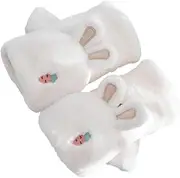 [LIFKOME] 1 Pair Lovely Clamshell Fingerless Gloves for Winter Warm Breathable Polyester Hand Covers Adorable Rabbit Embroidery for Windproof Design White