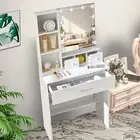 Modern Dressing Table Makeup Desk Set W/ 10 LED Lights Mirror White Vanity Table