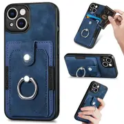 Wallet Case with Card Holder, Leather Kickstand Card Slots,Ring Stand for iphone-Navy Blue