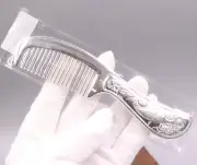 999 Fine Silver Pure Silver Hair Comb Engrave Fish Long Handle Hair Care Gift