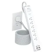 Extension Cord 10 ft - Long Power Strip Surge Protector, 6 AC 10 FT White