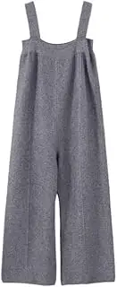 [YiKeGuiHuaShu] Suspender Knitted Jumpsuit for Women, Versatile Autumn Overalls, Straight Wide-Leg Pants That Show Leg Length