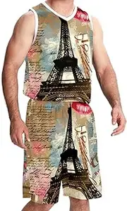 [KQNZT] Basketball Jersey and Shorts, Custom Basketball Jersey, Hip hop Clothing for Party, Retro Pink Rose Floral