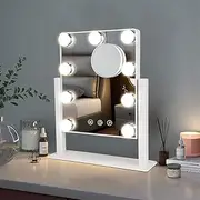 Depuley Makeup Mirror with Lights, Hollywood Light Mirror with 9 Dimmer Led Bulbs, Plug in Light-up Beauty Mirror, Touch Screen Lighted Table Set Mirror, 360°Rotation(White)