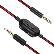 Knomix 3.5mm(1/8") G Pro X Cord Gaming Headset Cable Replacement for Logitech G Pro / G433 / G233, Nylon Braided Wire with Inline Mute Switch and Volume Controller, 2M 6ft Long (Red-Braided)