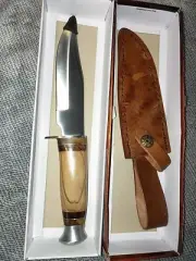 Olive Wood Fixed Blade Hunting Knife With Leather Sheath