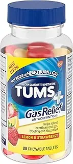Tums Chewy Bites Antacid with Gas Relief, Lemon and Strawberry, 28 Chewable Tablets
