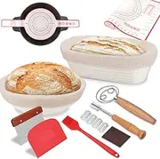 Tisovixo Sourdough Bread Proofing Basket 2 Pack, 22cm Round & 25cm Oval Banneton Bread Proofing Basket, Sourdough Starter Kit, Banneton Basket Proofing Bowls for Sourdough Bread Making Kit