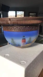 Art Glass Lighthouse Seascape Flush Mount Ceiling Light