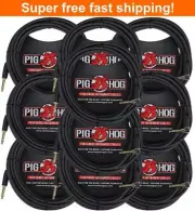 10 Pack Pig Hog PCH20BKR Black Woven ¼” TO ¼” Right Angle Instrument Cable, 20ft