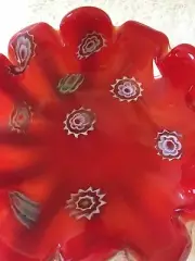 Millefiori Red/White 8" Scalloped Dish
