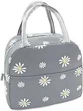 Sonuimy Insulated Lunch Bag Women Girls, Reusable Cute Tote Lunch Box for Adult & Men, Leakproof Cooler Lunch Bags for Work Office Travel School Picnic (Grey with White Daisy)