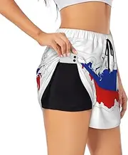 [GaxfjRu] Russian Flag Map Print Women's Running Shorts High Waisted Running Shorts Pocket Sporty Gym Elastic Short