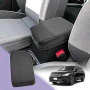 LUWU for 2018-2024 Volkswagen Tiguan Center Console Cover 2024 Volkswagen Tiguan Accessories Tiguan Center Console Pad VW Tiguan Armrest Cover Tiguan SE/SEL Armrest Console Cover Soft Leather (Black)