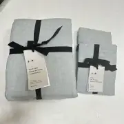 West Elm European Flax Linen Full/Queen Duvet & 2 Std Shams Silver Mist Melange