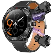 2 in 1 Bluetooth Smart Watch Wireless Earphones 1.52" IPS Touch Screen BT 5.0 - Black Leather